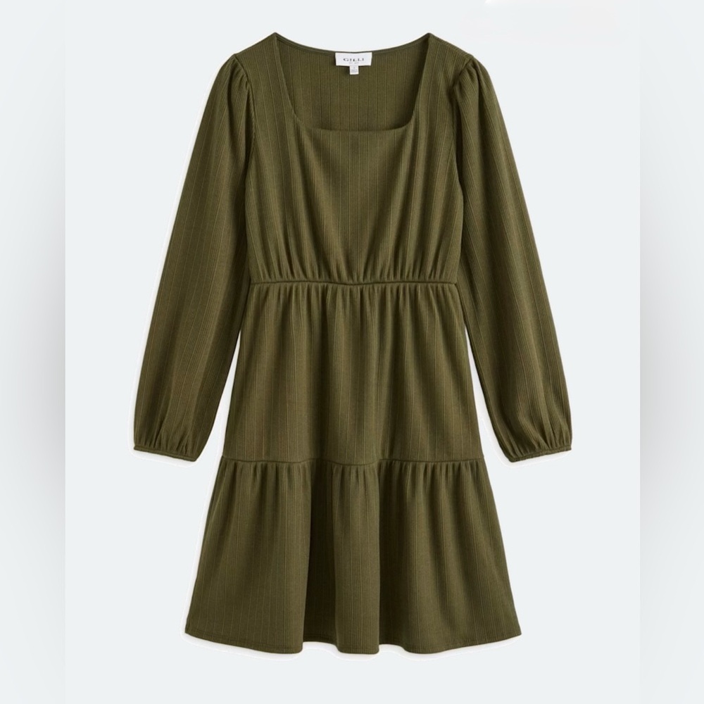 Gilli Maggie Tiered Olive Long Sleeve Knit Dress